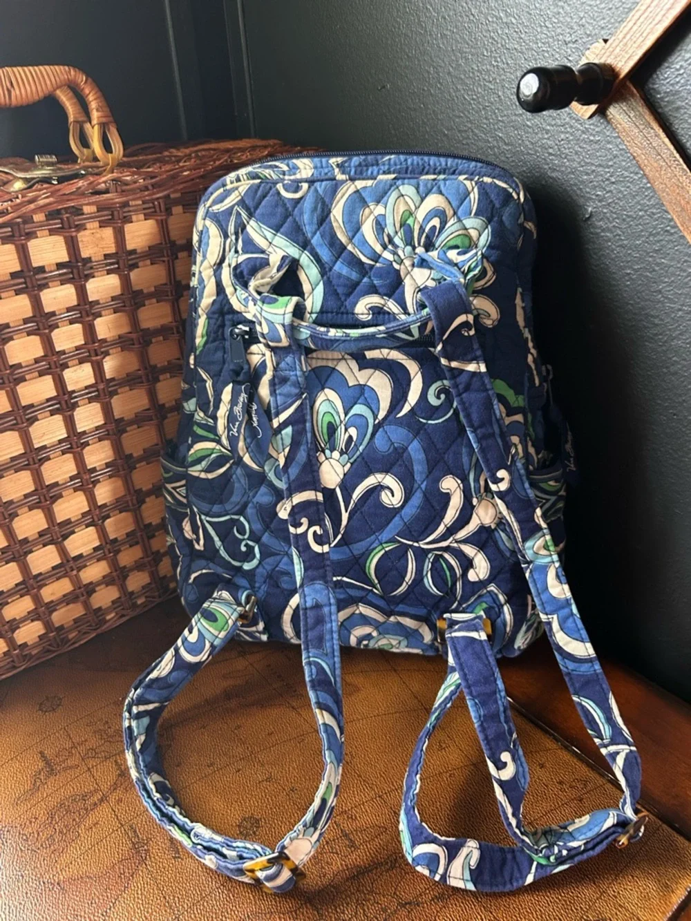 Vera Bradley Mini Backpack -Mediterranean Blue- Quilted Cotton Travel Bag - Picture 13 of 14
